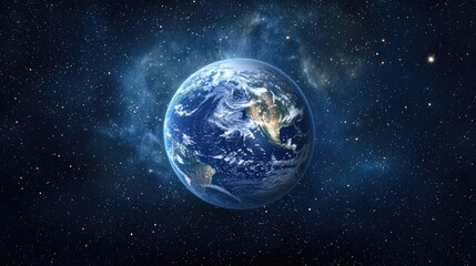 Obraz premium A breathtaking image depicting Earth from space at night, featuring twinkling city lights and stars illuminating the vast cosmos, showcasing the beauty of our planet.