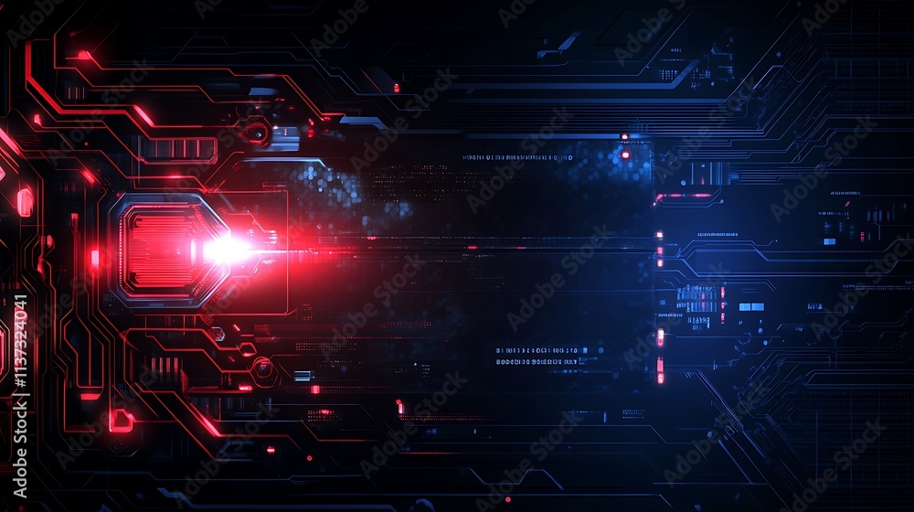 Poster abstract futuristic digital circuit background with glowing lines and colorful lights in dark enviro