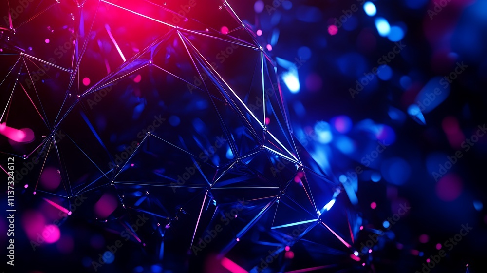 Poster abstract geometric background with colorful lighting and shiny dots for modern design projects