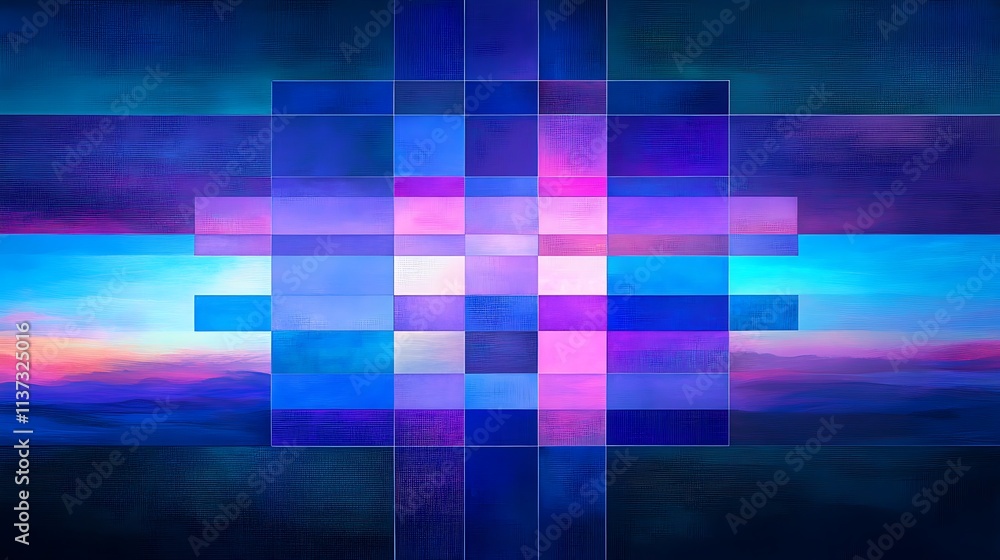 Poster abstract geometric pattern featuring vibrant colors and a dynamic arrangement suitable for modern ar