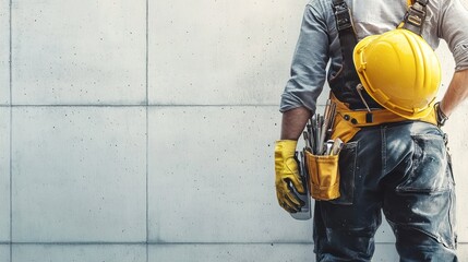 Construction Worker Standing Against a Concrete Wall