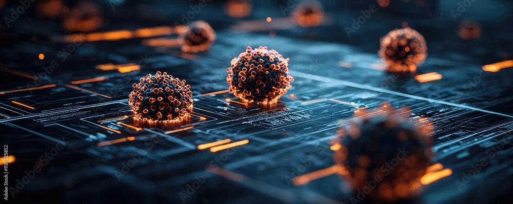 Aufkleber cancer cells concept. abstract representation of viruses interacting with a digital interface.