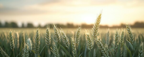 Fototapeta premium Wheat sustainability idea. Golden wheat field captured during sunset, showcasing nature's beauty and serenity.