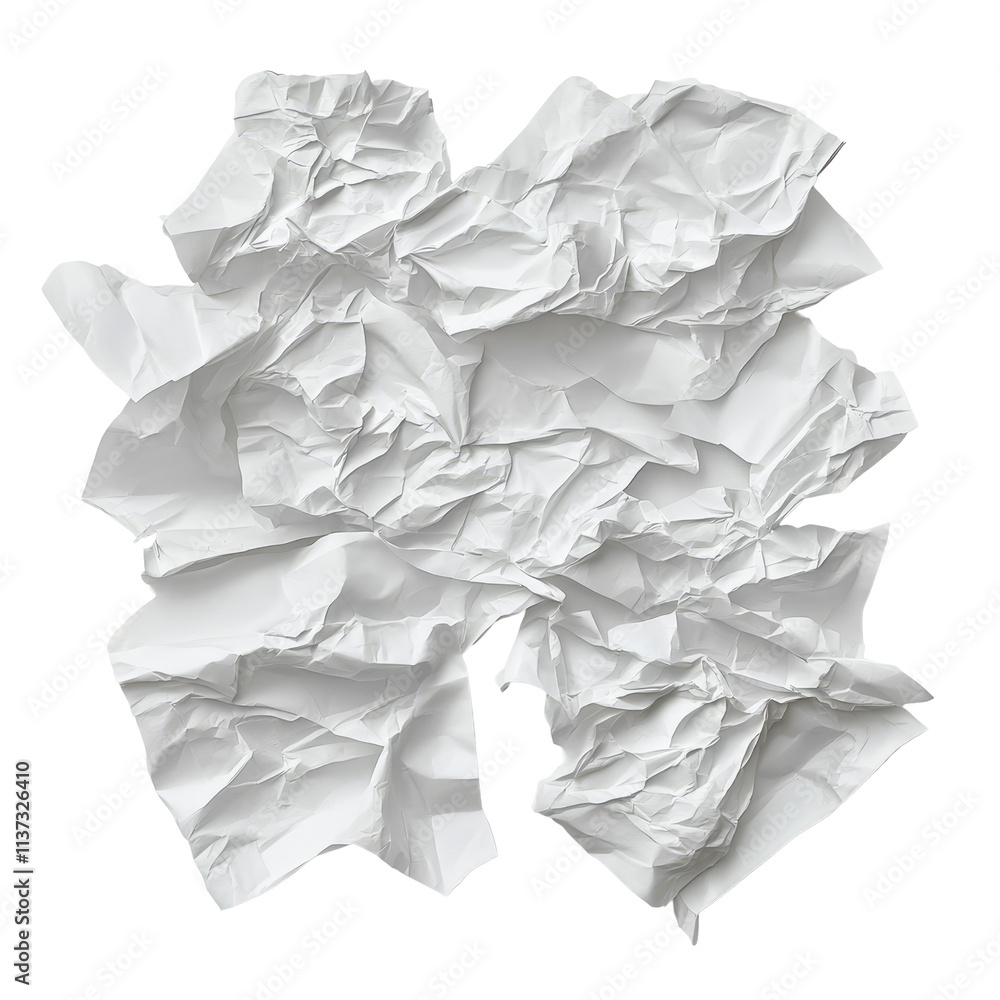 Poster crumpled transparent paper sheets scattered haphazardly on a plain transparent background, creating 