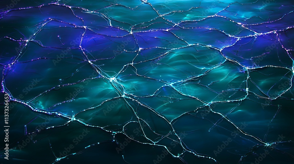 Poster abstract water surface with dynamic light reflections and rippling patterns in shades of blue and te