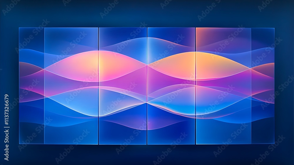 Poster abstract waves in blue and pink gradient with smooth curves and fluid motion elements for modern des