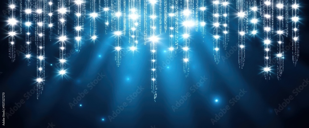 Poster a stunning display of shimmering lights and sparkles against a deep blue background, creating a magi