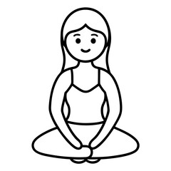 cartoon girl doing yoga in a peaceful setting kids traveling Line Art coloring book Vector design