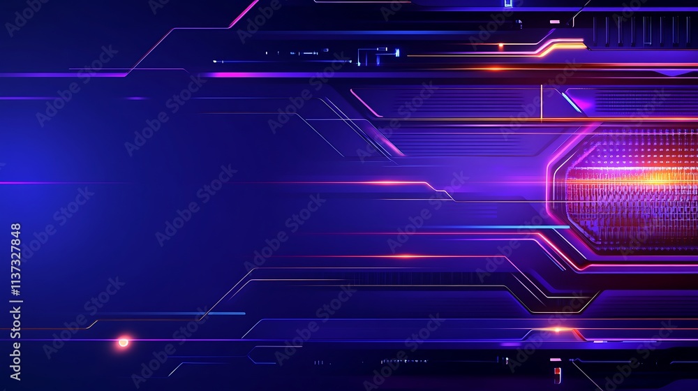 Poster futuristic abstract background with neon light lines and digital circuit patterns in vibrant colors