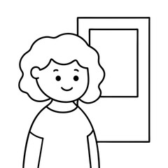 cartoon girl visiting an art gallery kids traveling Line Art coloring book Vector design