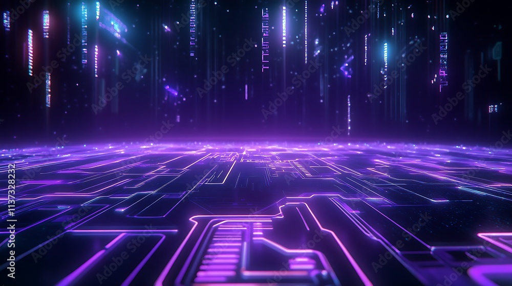 Poster futuristic abstract digital background with neon glowing circuit design and vibrant colorful light e