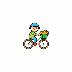 Fototapeta premium a kid on a bicycle with a basket filled with flower