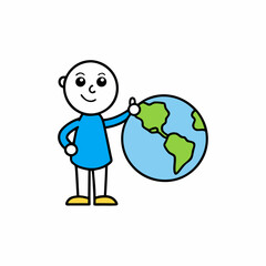  a kid standing in front of a globe pointing
