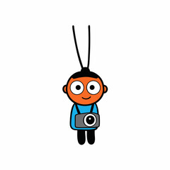 a cartoon kid with a camera hanging around