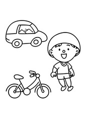 Eco friendly kid riding a bike climate change Line Art coloring book Vector design