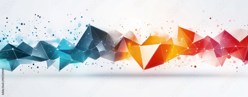 Poster a vibrant, abstract design featuring geometric shapes and dynamic colors, creating a sense of motion
