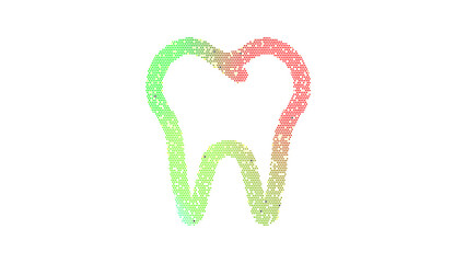 Icon tooth is made up of LED square shapes. There are bright diodes and there are black dead diodes