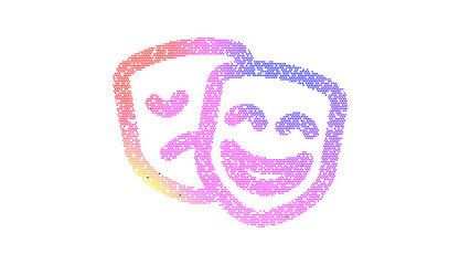 Icon theater masks is made up of LED square shapes. There are bright diodes and there are black dead diodes