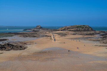 Beach and seafront in the town of Saint-Malo in Brittany, France