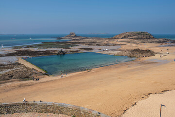 Beach and seafront in the town of Saint-Malo in Brittany, France