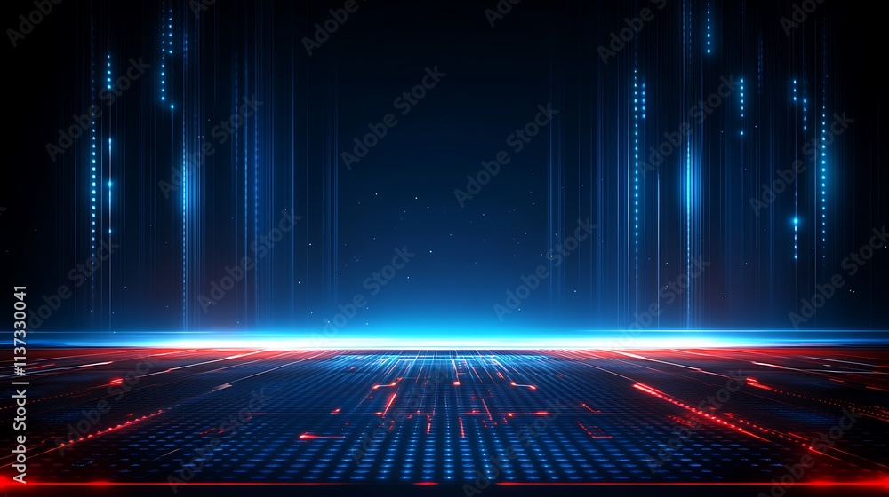 Poster futuristic digital background with glowing lines and dots in dark space for technology concepts and 