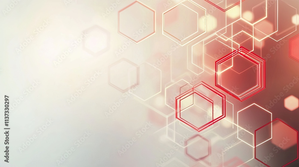Aufkleber This image features a modern abstract design with red-outlined hexagons on a light background, perfect for technology and innovation themes in various creative projects.