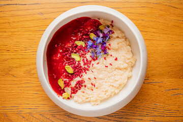 Oatmeal and fresh fruits  and nuts