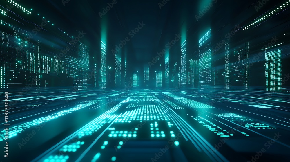Aufkleber futuristic digital landscape with glowing data streams in abstract cyber environment