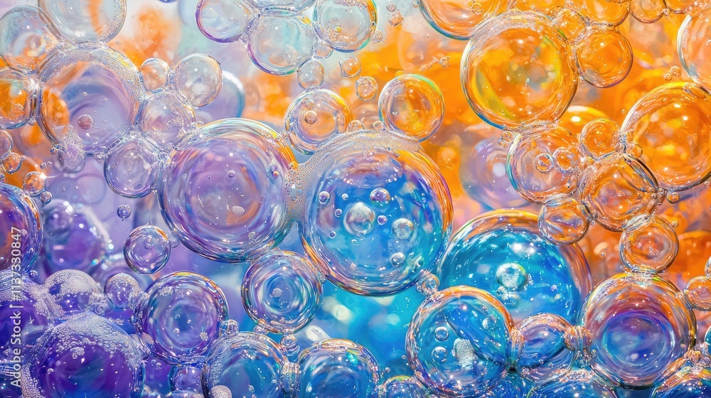 Aufkleber captivating abstract image featuring a dynamic arrangement of colorful bubbles in vivid blue, orange