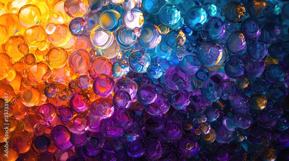 Aufkleber captivating abstract image featuring a dynamic arrangement of colorful bubbles in vivid blue, orange