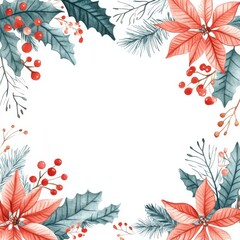 Winter background vector. Hand painted watercolor flower and botanical leaves hand drawing for Christmas season. Square background design for social post, ad, cover, sale banner and invitation.