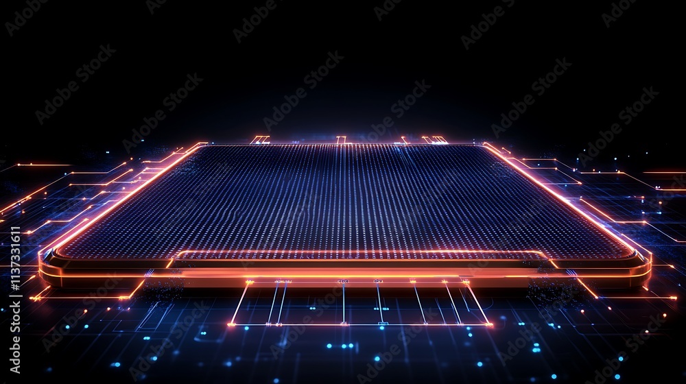 Poster futuristic digital technology background with glowing lines and circuit patterns on dark surface
