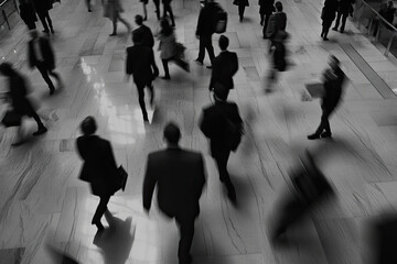 Obraz premium Professional rushing between meetings in a bustling corporate lobby