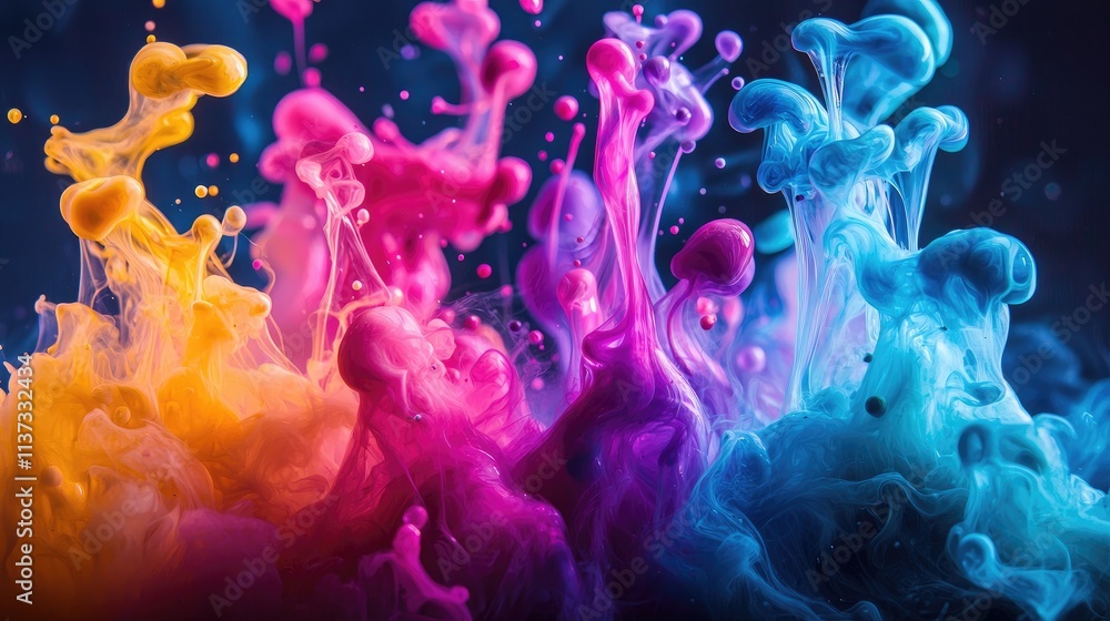 Poster a stunning abstract composition featuring vibrant liquid shapes in vivid colors. the dynamic flow cr