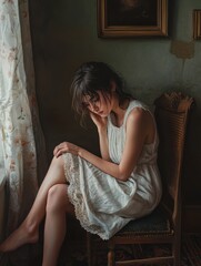 Obraz premium Women who live alone with sadness and nostalgia.