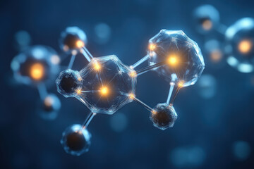 Abstract glowing connected molecule structure.