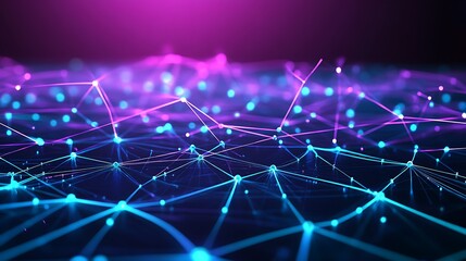 Vibrant Abstract Network of Light Points in Blue and Purple Colors with Sparkling Connections and Depth