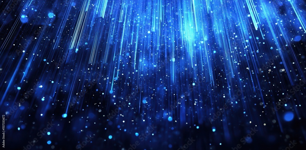 Poster a mesmerizing display of blue lights cascading down, creating a stunning visual effect reminiscent o