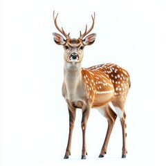 Fototapeta premium Sika deer standing against white background.