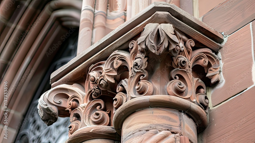 Aufkleber a close-up view of intricate gothic architecture details on a cathedral.