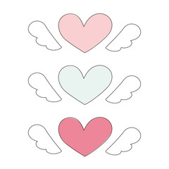 羽がついたハートのイラストセット
