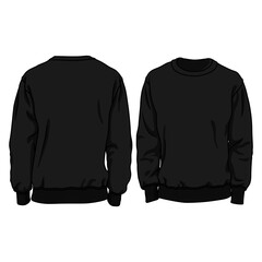 sweater crewneck vector template illustration. front and back view. oversized. drop shoulder. unisex. black color. 