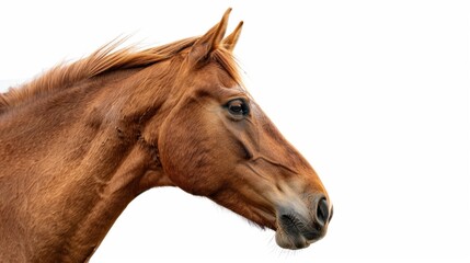 Fototapeta premium Close Up Portrait of a Brown Horse on White Background