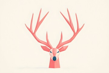 Naklejka premium Abstract Geometric Deer Head with Stylized Antlers Depicted in Soft Color Palette for Modern Aesthetic Design