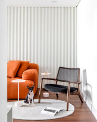 A stunning modern home interior with elegant furnishings, sleek lines, and a minimalist aesthetic....