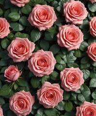Fototapeta premium A stunning pattern created by several roses interwoven with leaves, braided, backdrop