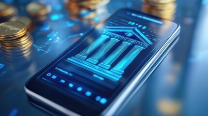 Digital banking on smartphone showcasing futuristic finance technology and secure mobile transactions