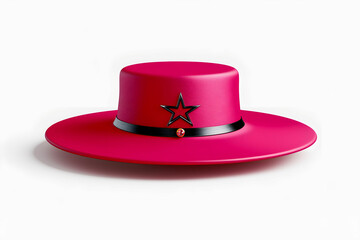 Vibrant Pink Hat with Star Emblem and Wide Brim for Unique Fashion Statements