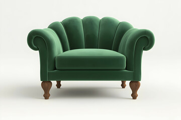 Green Velvet Couch with Curved Backrest and Wooden Legs Ideal for Modern Living Room Decoration
