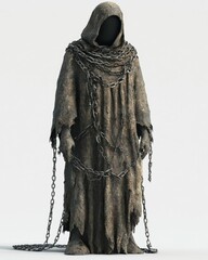 Fototapeta premium A dark, hooded figure draped in chains, evoking a sense of foreboding.